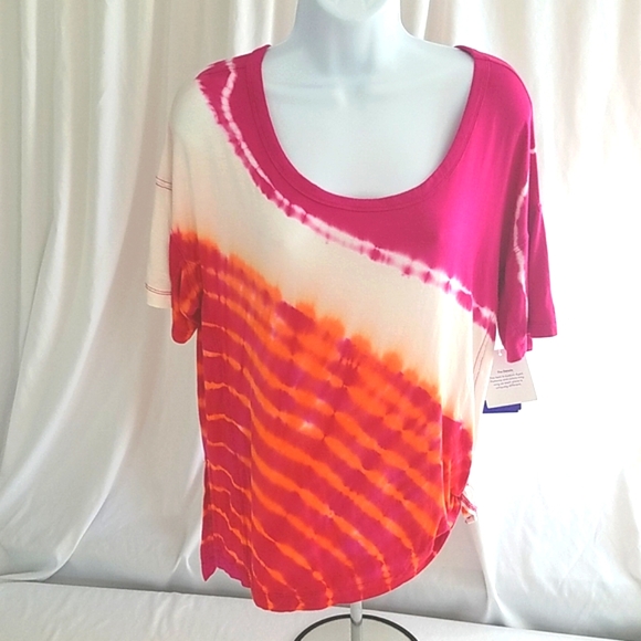 JoyLab Tops Joy Lab Women Short Sleeve Pink Tie Dye Tie At The Hip